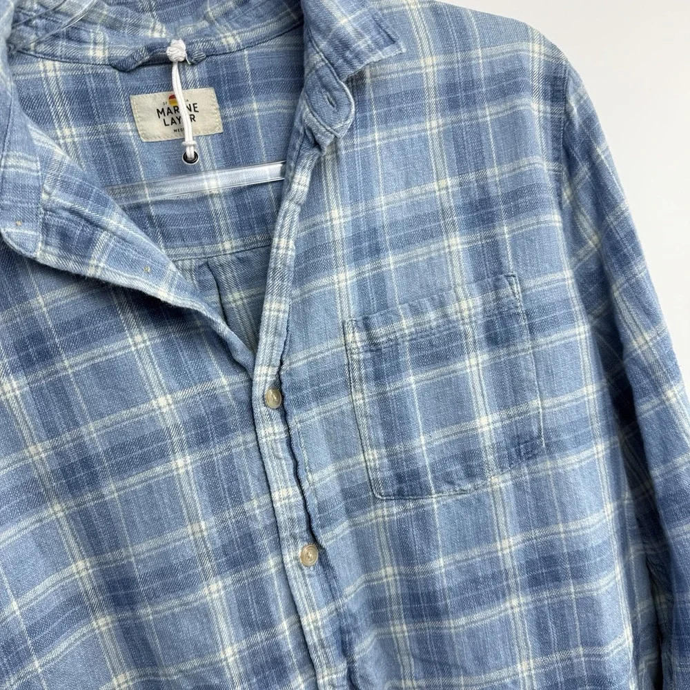 Marine Layer Blue Plaid Casual Button Down Shirt - Picture 3 of 10